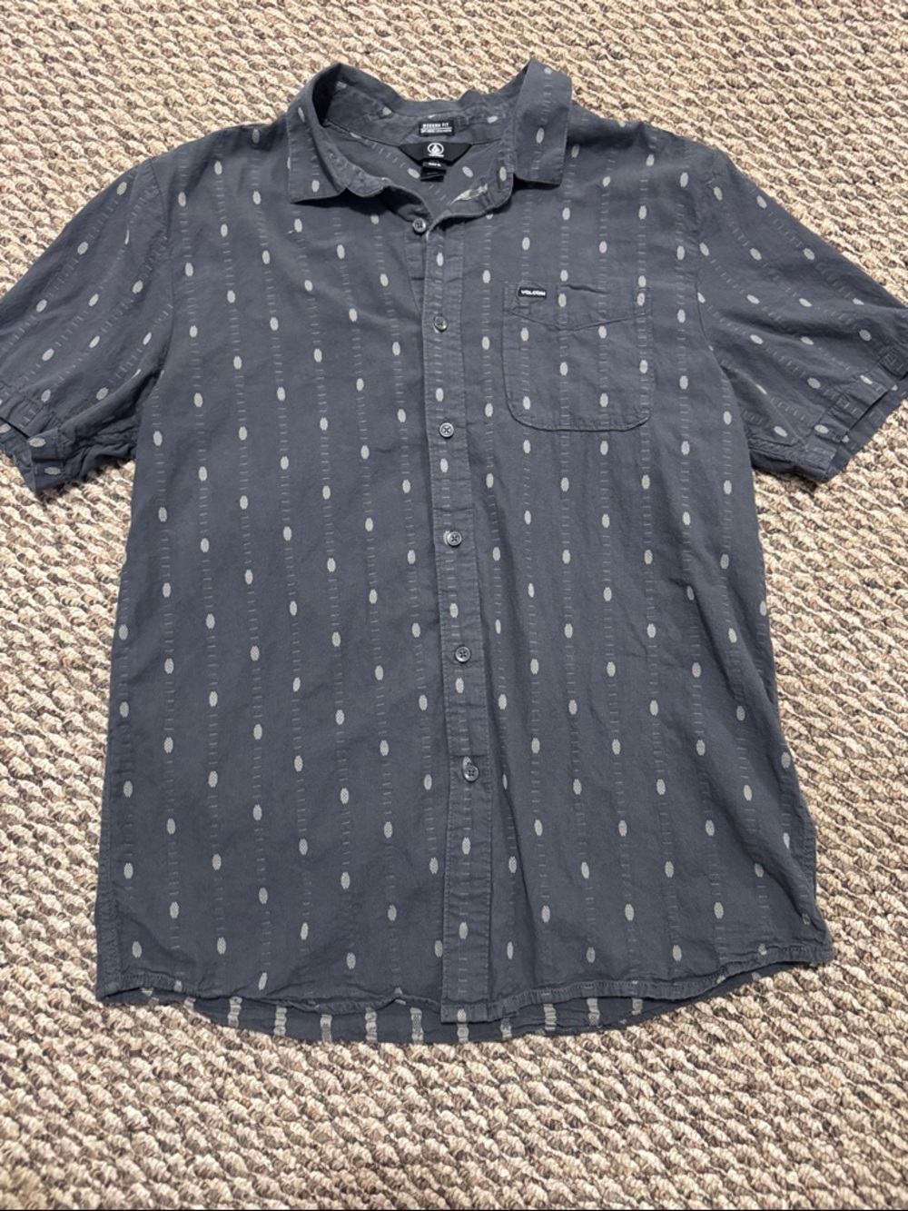 Volcom Men's Short-Sleeve Button-Down Shirt - Charcoal with Light Gray Dots